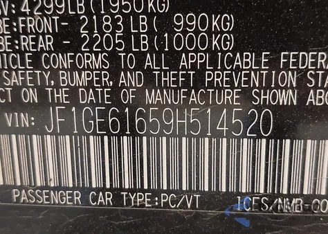 2009 Subaru Impreza 2.5I z USA, uszkodzony, nr VIN JF1GE61659H514520